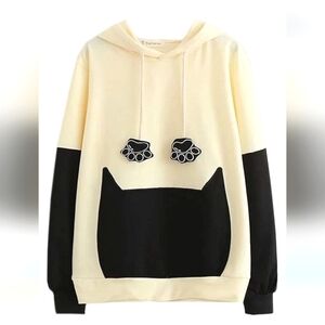 NWOT Cute Cat Ear Hoodie - Cream and Black Juniors L